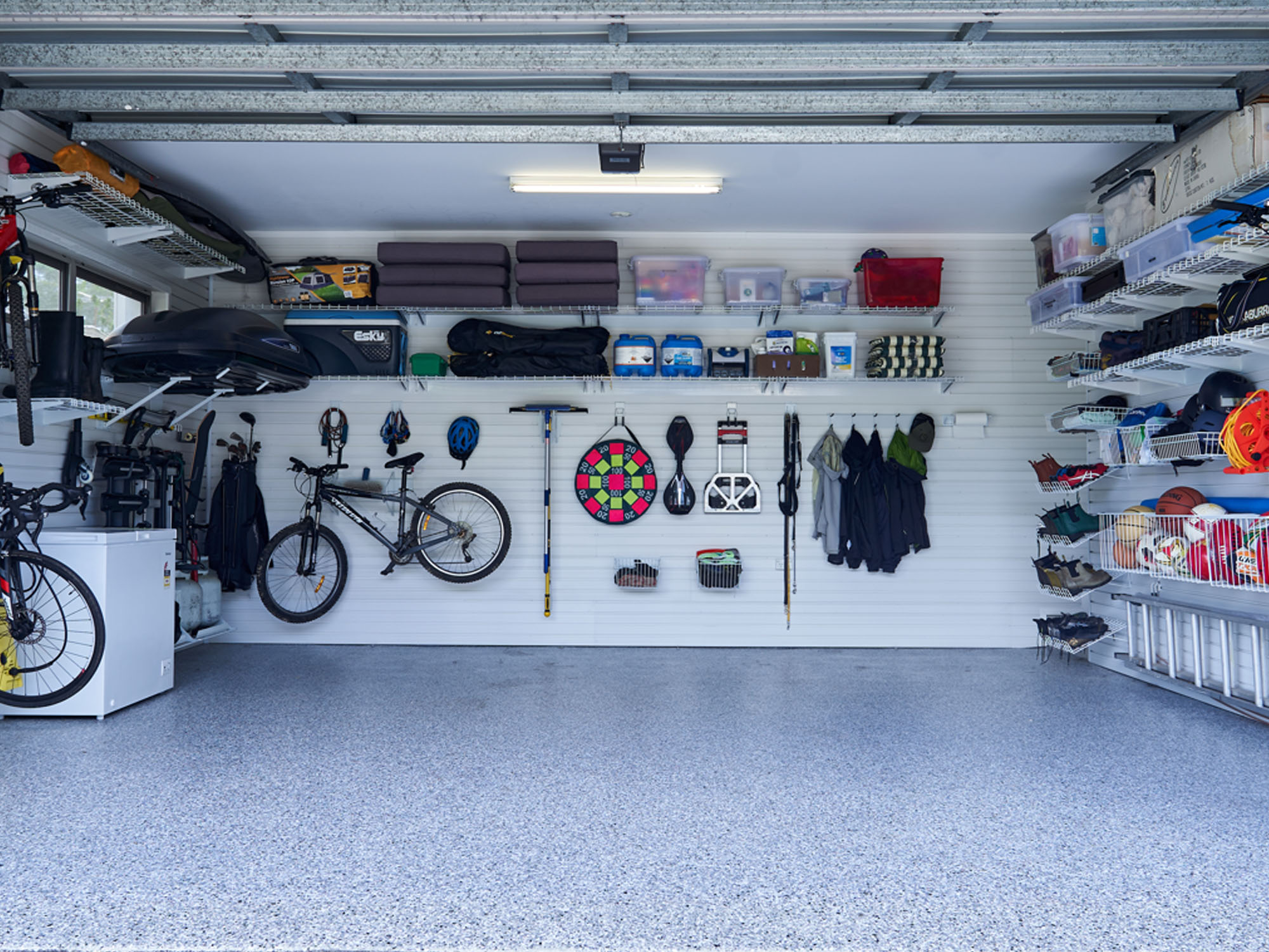 garage that has been renovated with storage solutions